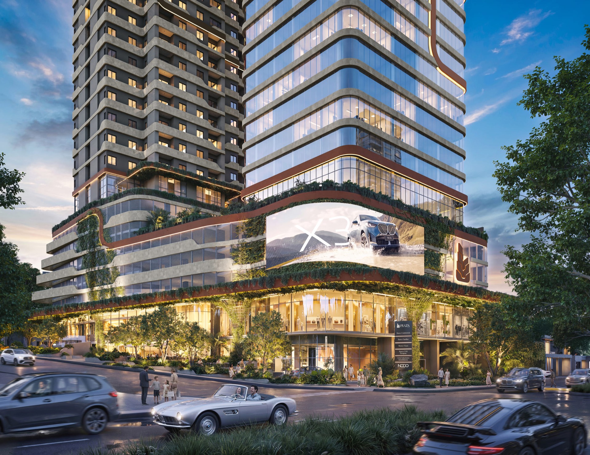 Fachada y paseo comercial de Plaza by Civis